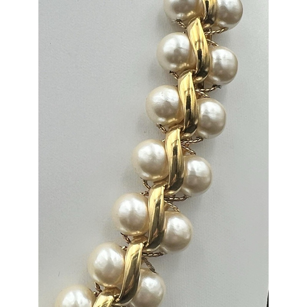 Napier Vintage Gold Tone Faux Pearl Twisted Ribbon Choker Old Money - Picture 3 of 7